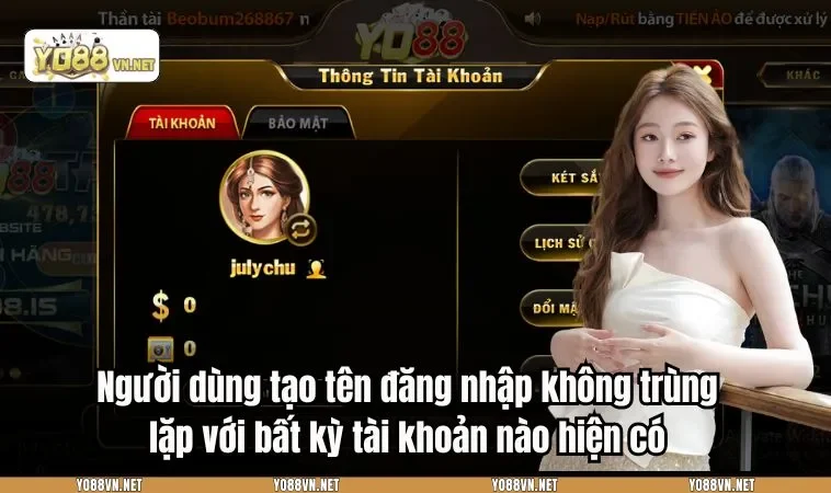 Người dùng tạo tên đăng nhập không trùng lặp với bất kỳ tài khoản nào hiện có