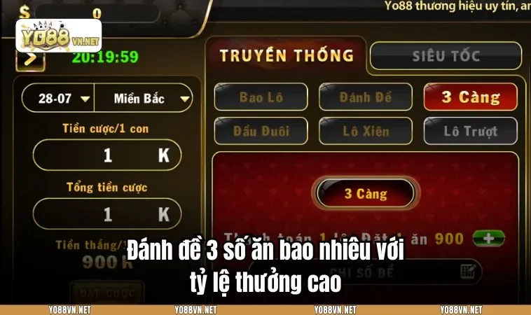 Đánh đề 3 số ăn bao nhiêu với tỷ lệ thưởng cao