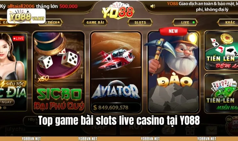 Top game bài slots live casino tại YO88