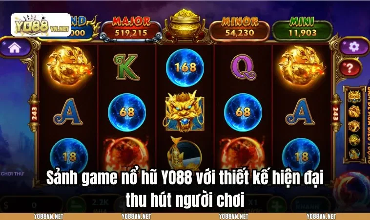 Sảnh game nổ hũ YO88 với thiết kế hiện đại thu hút người chơi